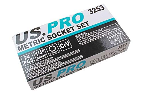 US Pro 24 szt. 1/4" Dr. Zestaw gniazd metrycznych 4-13 mm B3253