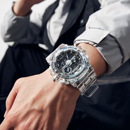 PINDOWS Watch for Men, 50M Waterproof Analog Digital Watches Watch Outdoor Sports Electronic Watch Date Multi-Function LED Alarm Stopwatch.