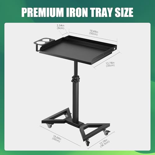 Premium Tattoo Workstation Table, Height Adjustable 24-36.2 inches, Rolling Salon Tray with Cup Holder, Black - Image 3
