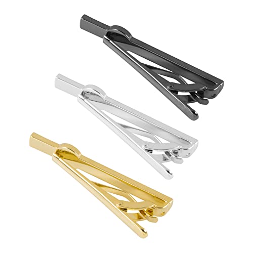 Tie Clips for Men, Black Gold Silver 2.1inch Initial Alphabet Letter Tie Clip Bar Set2