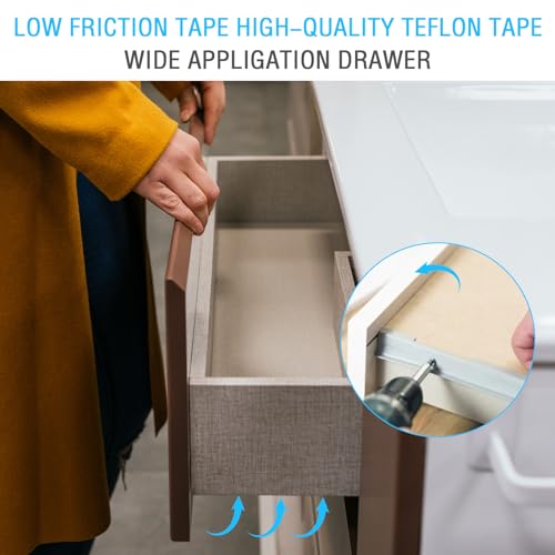 Image of 2 Rolls Drawer Slide Tape Low Friction Tape Abrasion Resistant Glide Tape Self Adhesive Tapes Drag Noise Squeak Reduction Silky Surface Protection Tapes for Wooden Drawer Furniture Curtain Cabinet