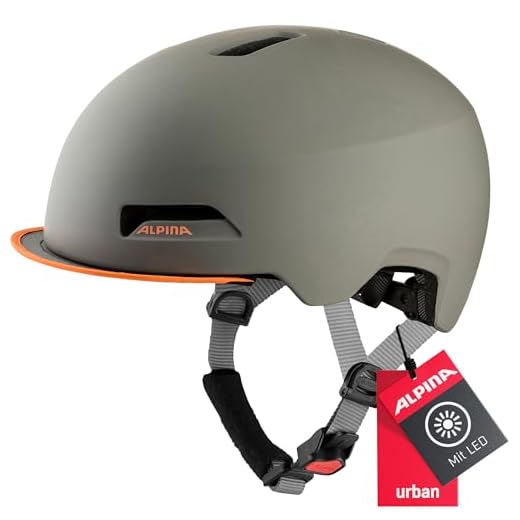 Integriertes Fahrradhelm Licht Vorne und Hinten, Helmlicht Vorne und Hinten bis zu 200LM, Unabhängiger Schalter für Vorder- und Rücklicht, 5 Blinklichtmodi, Wasserdichtes Helmlicht mit USB-Aufladung 8 ALPINA Unisex - Erwachsene, BROOKLYN Fahrradhelm, moon-grey-peach matt, 52-57 cm