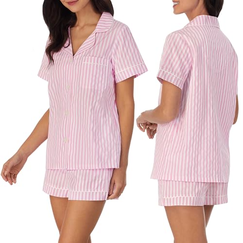 Image of Bed Head PJs Women's Short Sleeve Woven Cotton Sateen Shorty Pajama Set - Organic, Soft, Lightweight, Classic Fit Sleepwear