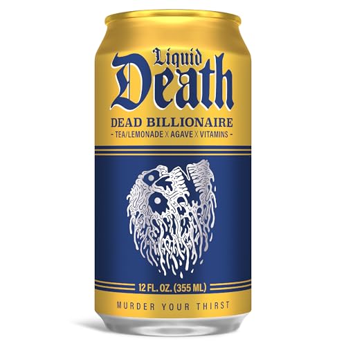 image for Liquid Death, Dead Billionaire Iced Tea, 12-Pack (12 oz Cans), Half Le