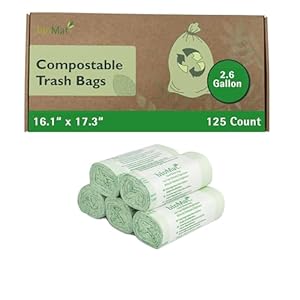 bioMat 2.6 Gallon Compostable Bags, 125 Count, Tear Resistant & Leak Proof Compostable Trash Bags for Countertop Bin, BPI ASTM D6400 OK Compost Home