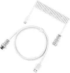 Cabo Aviador Enrolado USB-C, 3 Metros, para Teclado Mecânico, Branco