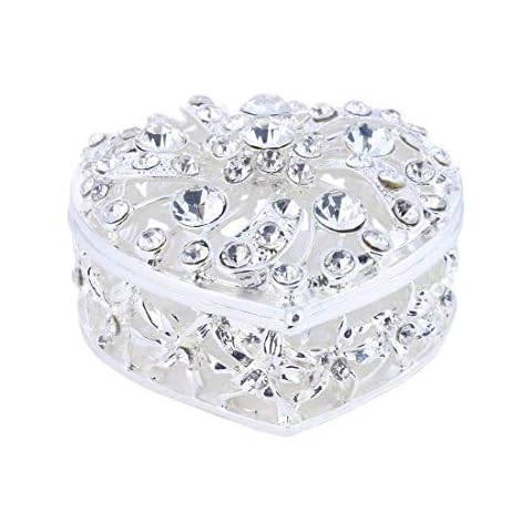 YU FENG Heart Shaped Jewelry Trinket Box Wedding Box Keepsake Box Ring Earring Small Trinket Storage Organizer Box for Girls Women Wedding Birthday Gift,Silver Cover