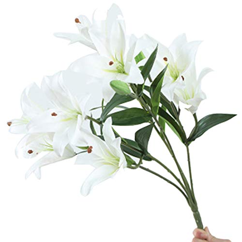 Fleur artificielle réaliste 9 têtes Lily Fake Flower Faux Flower Stem pour le mariage Cover