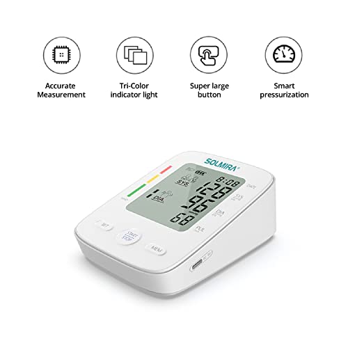 Miniatura 6 de SOLMIRA - Tensiómetro de Brazo Digital CK-A139, Automático, 2 Usuarios x 90 Mediciones, Indicador OMS, Pantalla Grande, Brazalete Ajustable 22-32cm, USB Tipo C o Pilas, Blanco