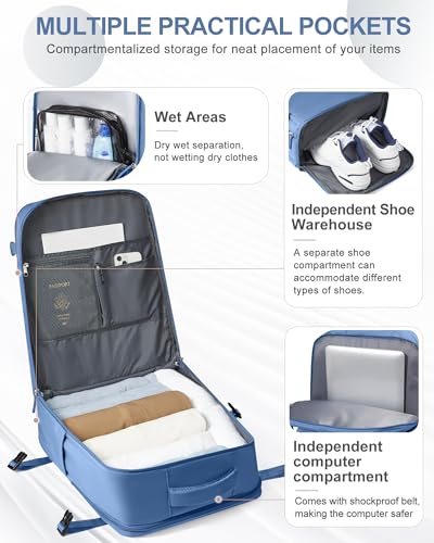 Image of coowoz Large Travel Backpack Carry On for Women Man Waterproof Gym Backpacks with Laptop Compartment Mochila de Viaje Teacher Personal Item Backpack Rucksack Airplane Accessories Must Haves Sky Blue