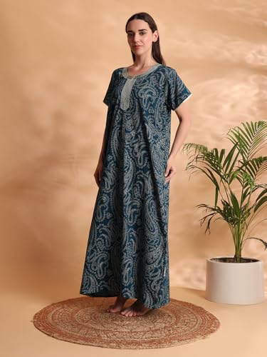Image of G4Girl Pure Cotton Embroidery Nighty for Women's | Night Gown | Nighty | Nightdress | Maxi | Sleepwear | Jaipuri Nighty | Nighties | Gown