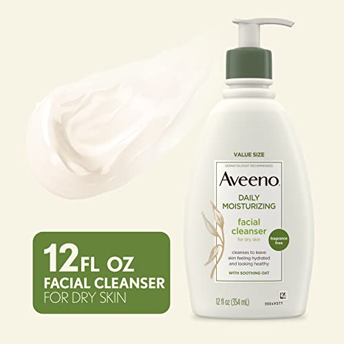 Aveeno Daily Moisturizing Facial Cleanser With Soothing Non-Gmo Oat, Hydrating Face Wash For Soft & Supple Skin, Paraben-, Sulfate-, Fragrance-, Dye- & Soap-Free, 12 Fl. Oz #TOP5
