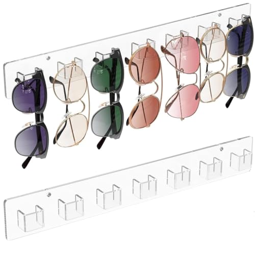 Sunglasses storage rack 2 pieces, wall mounted glasses frame, transparent acrylic display rack, ideal for home and office storageClear Acrylic Display Stand for Multiple Eyeglass