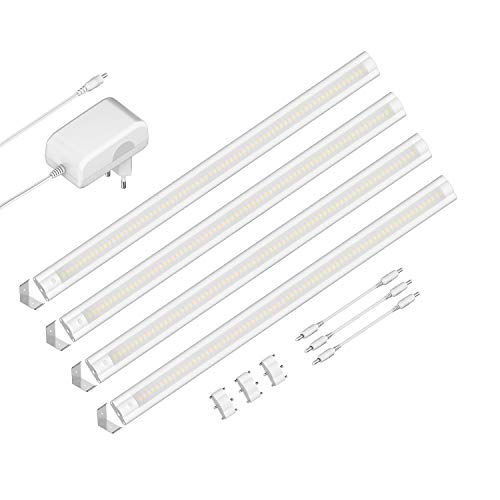 ledscom.de LED Unterbau-Leuchte SIRIS weiß matt, mit Verbinder, Eckmontage, flach, je 50cm, je 655lm, weiß, 4er Set