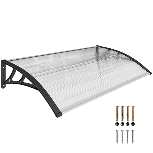 Outsunny Marquesinas Exterior para Puertas y Ventanas, 110x60 cm, Tejadillo de Protección contra Sol y Lluvia, con Cubierta de Policarbonato, Soportes de PP y Regleta de Aluminio, Negro y Transparente