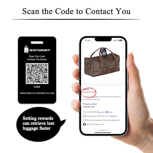 Smart Luggage Tags for Suitcases, 4 Pack QR Code Security Information Luggage Tag, Steel Ring, Waterproof Easy Identify Personalized Luggage Tags, No App or Subscription Needed (4 Colours)3