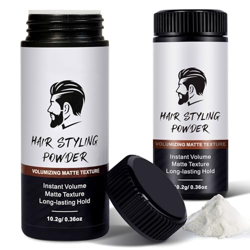 Poudre Coiffante pour Homme, 2 Pièces de Poudre de Texture pour Cheveux, Aspect Naturel pour Homme - Texture Mate, Tenue Longue Durée - Facile à Appliquer, non Grasse