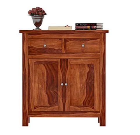 Image of SHIKHA WOOD CRAFT Solid Sheesham Wood Sideboard Cabinet with 2 Doors and 2 Drawers Storage | Wooden Multipurpose Cabinet Storage Furniture for Living Room, Bedroom, Home, and Kitchen (Natural Finish)