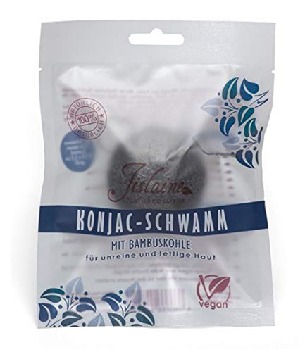 Jislaine Naturkosmetik Konjac-Schwamm rund mit Bambuskohle Cover