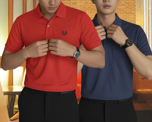 Image of MACK JONNEY Men's Solid Polo T-Shirt | Premium Cotton Blend | Regular Fit | Short Sleeve | Collared Casual Wear|Pack of 2 -MJ-157