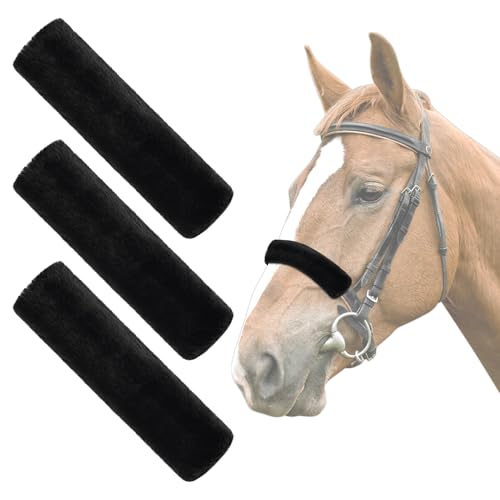 NVAAV 3 Pcs Horse Halter Cover Set, 11.8 x 3.1 Inch Artificial Rabbit Fur Soft Padded Breakaway Horse Nose Guard Cover, Breathable and Replaceable Horses Bridle Nose Band Training Buffer Accessories