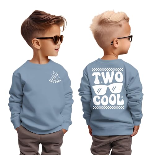 2. Geburtstag Junge Sweatshirt TWO COOL Pullover für Kleinkinder Zweiter Geburtstags Sweatshirts Herbst Winter Langarmshirt Kinder Ankündigung Outfit Baumwolle Babyshirt(Hellblau,2 Jahre)