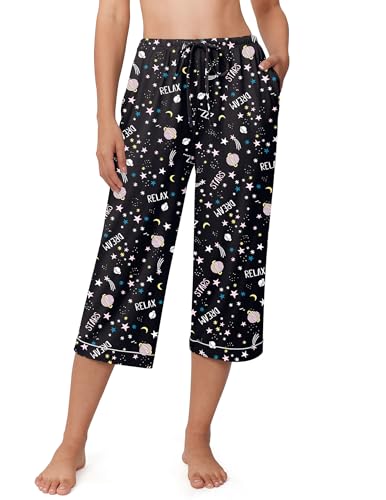 Image of Ekouaer Womens Pajamas Pants Capri Pj Bottoms with Pockets Sleep Pants | Comfy Drawstring Printed Soft Lounge Pants for Home, Daliy Wear