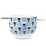 Silver Buffalo Hello Kitty and Friends Chococat Checkered Pattern Ceramic Ramen Noodle Rice Bowl with Chopsticks, Microwave Safe, 20 Ounces