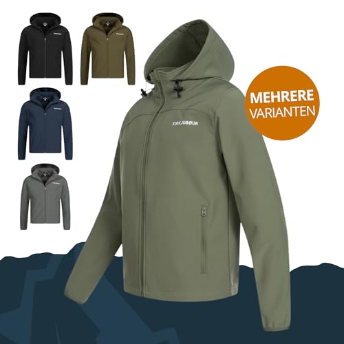 Kirkjubøur® Hestur Herren SOFTSHELLjacke 10.000 mm Wassersäule mit Kapuze und Fleecefutter, atmungsaktiv und wasserabweisend mit Stehkragen, Outdoor (as3, alpha, m, regular, regular, Grün)