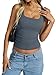 EasyGala Womens Cotton Ribbed Square Neck Tank Tops Basic Backless Camisole Sleeveless Slim Fit Wide Shoulder Strap Summer Clothes 2025 Grey Blue M