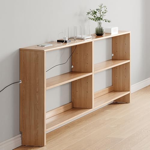 uofgcru Mesa de Consola Estrecha para Detrás del Sofa,Ideal para Espacios pequeños,Compartimentos Ajustables, Fácil De Instalar, Estante de Almacenamiento Independiente - Madera Natural(150x22x86cm)