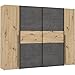 Armoire 2 portes battantes + 2 portes coulissantes - Décor chene artisan et béton gris - L 270,3 x P 61,2 x H 210 cm - NARAGO