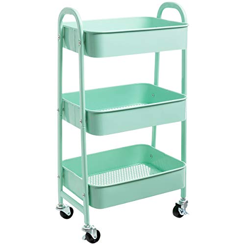 Image of AGTEK Makeup Cart, Movable Rolling Organizer Cart, Macaron Blue 3 Tier Metal Utility Cart