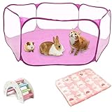 Hamster Playpen with Mat, Large - Foldable Exercise Playpen, Breathable and Transparent Pet Cage Fence Indoor/Outdoor for Guinea Pigs Small Animal Gerbils Chinchillas Hedgehogs Rats