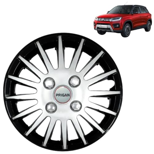 Image of PRIGAN Brezza Black Silver Wheel Cover 16 inch for Maruti Brezza (Set of 4 Pcs) (Press Fitting) Model- Camry DC 16