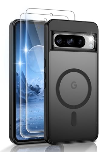 Jshru for Google Pixel 8 Pro Case: for Pixel 8 Pro Cases [Compatible with Magsafe] Matte Translucent Cover [Screen Protector] Military Grade Protection for Pixel 8Pro-Black