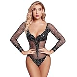 Famstar Sexy Lingerie for Women Naughty Sparkle Rhinestone Set Bodysuit Outfits Teddy Erotic Mesh Women’s Lingerie