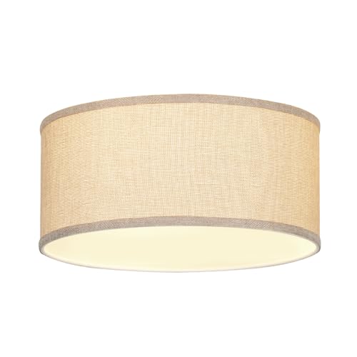 13 Inch Flush Mount Ceiling Light with Burlap Linen Drum Shade, Semi Flush Mount Ceiling Fixture, 3-Light Drum Light Fixture,Rustic Farmhouse Style for Bedroom, Living Room, Hallway, Entryway by Scyvenra - Used condition - Image 8
