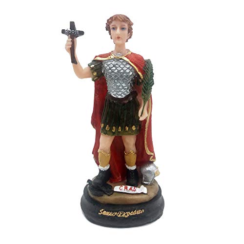 Escultura Santo Expedito Imagem em Resina 15 cm Estatua pintada &agrave; m&atilde;o