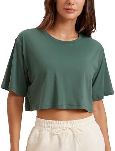 CRZ YOGA Pima Cotton Loose Crop T-Shirts for Women - Workout Yoga...