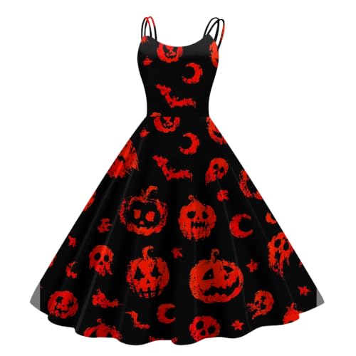 Vestido de tirantes de Halloween con falda evasé midi de mujer