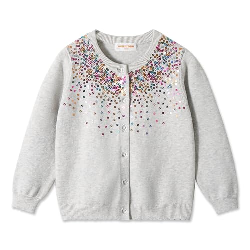 Image of Rolanko Girls Cardigan Sparkling Sequin Kids Knit Button Up Sweater Cardigan Long Sleeve 4-11 Years
