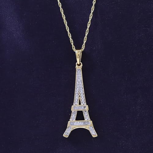 1/6 Ct Eiffel Tower Charm Pendant Necklace in 14K Gold Over Sterling Silver2