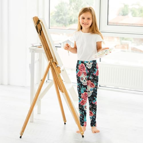 ALAZA Girls' Leggings Children's Yoga Pants Skinny Printed Dance Skull Rose Cactus Comfortable 4T4