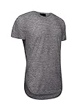 Victorious Men's Hipster Long Length Drop Cut Scallop Curved Hem T-Shirt TS270 - Charcoal - X-Large - A1B