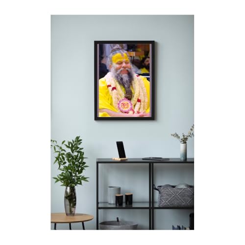 Image of Shri Premanand Ji Maharaj Photo Frame | Black Wooden Rectangular Frame | Wall-Mounted | Home, Office & Temple Decor (Black - 6X8)