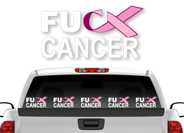 Image of 5 FU Cancer Pink Ribbon Decals (Bulk) FCK Breast Cancer Vinyl Vehicle Stickers (Pink (5 Bulk))
