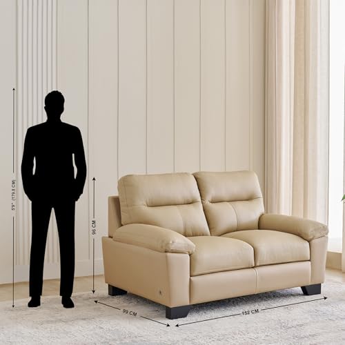 Image of Home Centre | Winchester | Half Leather|Solid Wood | 2 Seater Sofas | Beige | 1 Year Warranty