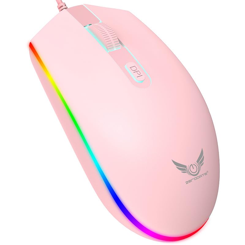 Maine Computer Game Mouse 1600 DPI Three-Button RGB Lighting Effect Backlit Optical Ergonomic Mouse Factory Wholesale Sales Pink