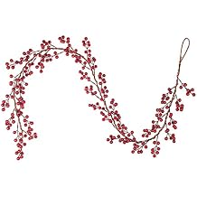 6FT Red Berry Garland, Flexible Artificial Red and Burgundy Berry Christmas Garland for Indoor Outdoor Home Fireplace Decoration for Winter Holiday New Year Decor